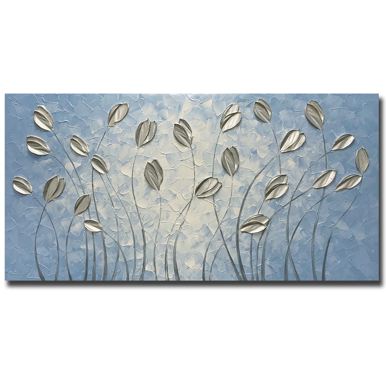 Home Decor Hand-Painted "Silver Serenity" Abstract Art Canvas Wall Art