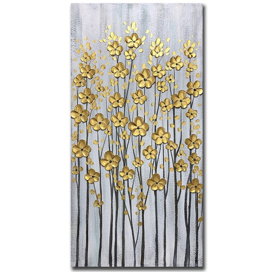 Original Art 'Golden Petals' Room Décor with Abstract Hand-Painted Wall Art