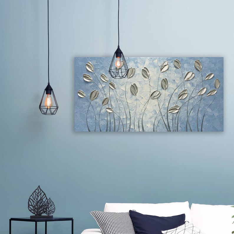 Home Decor Hand-Painted "Silver Serenity" Abstract Art Canvas Wall Art