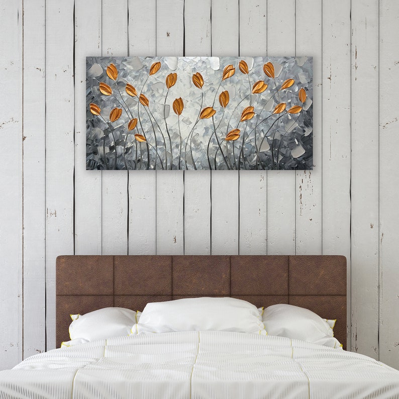 Hand-painted modern Art" Whispers of Gold: Hand-Painted Abstract Leaf" for living rooms, bedrooms