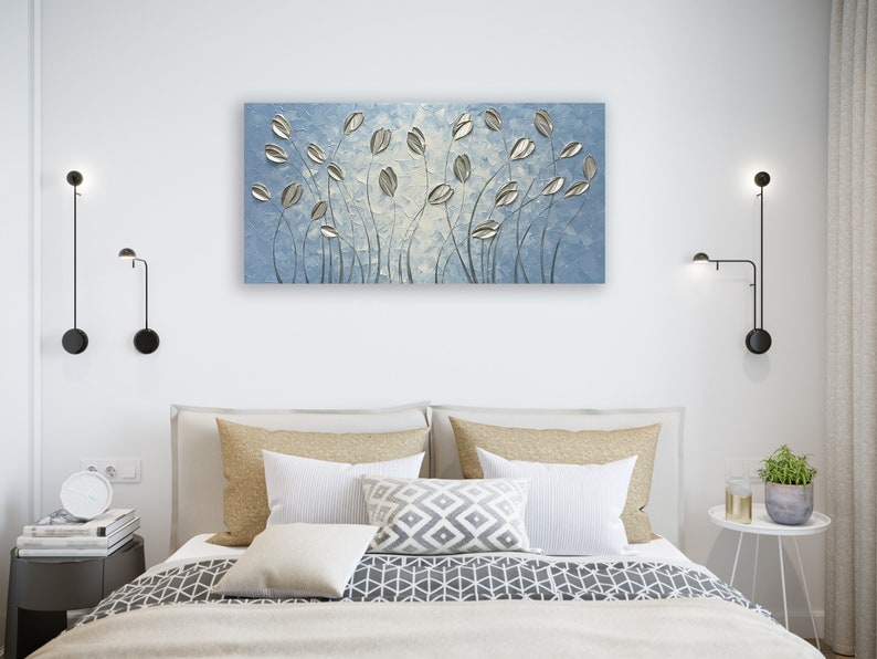 Home Decor Hand-Painted "Silver Serenity" Abstract Art Canvas Wall Art