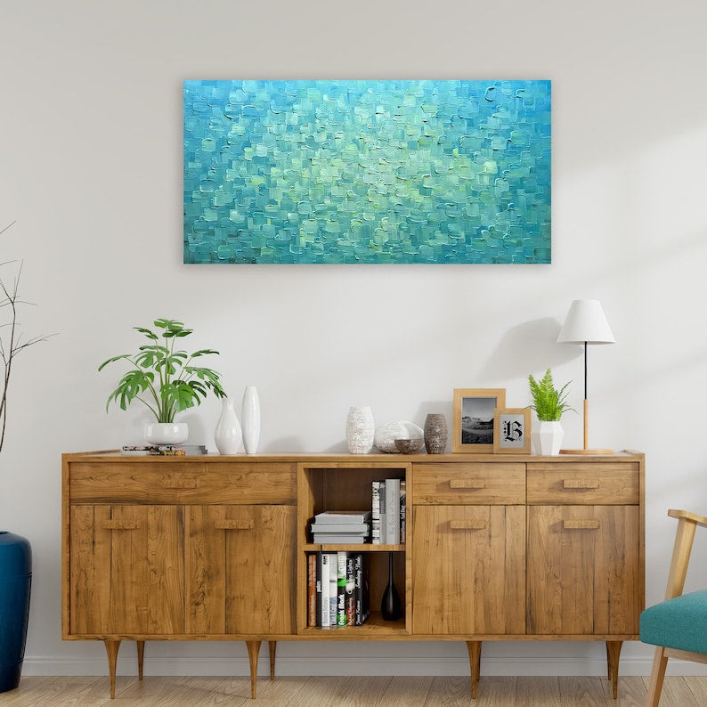 3D Heavy Textured Abstract Large Art "Blue Water Reflection" Hand Painted Gallery Art, painting on canvas original - Wrapped Canvas Painting