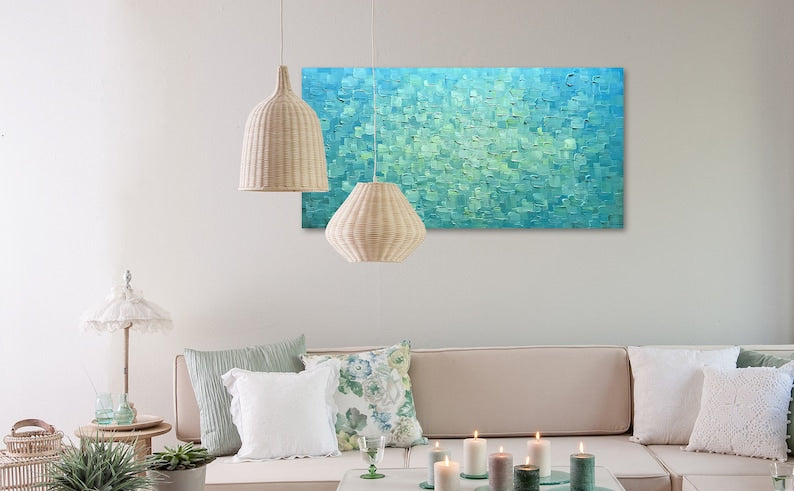 3D Heavy Textured Abstract Large Art "Blue Water Reflection" Hand Painted Gallery Art, painting on canvas original - Wrapped Canvas Painting