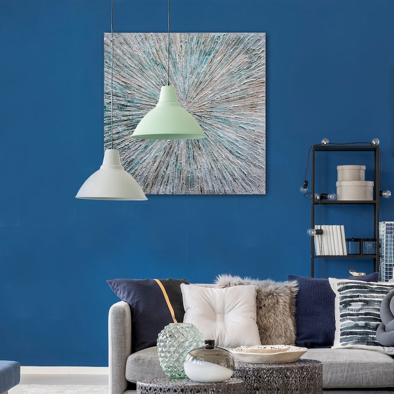 Canvas wall art for the living room, bedroom, or office, unique hand-painted "Abstract Blu-ray" painting -  - Wrapped Canvas Painting