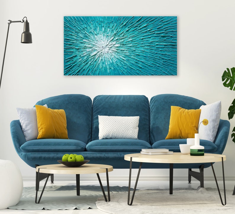 3D Hand-painted Heavy Texture Abstract art "Blue Sky" painting on canvas original, Wrapped Canvas Ready to Hang for Living Room Bedroom
