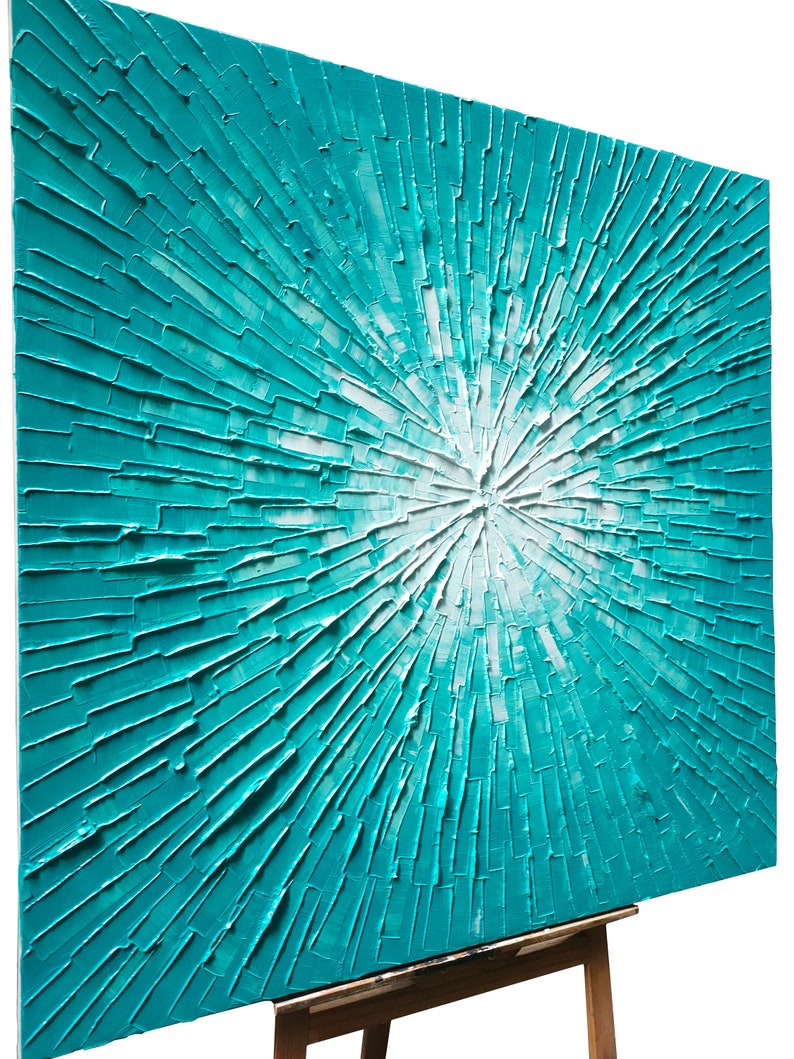 3D Hand Painted Heavy Textured Abstract Art "Blue Sky in Square Design" painting on canvas original - Wrapped Canvas Painting