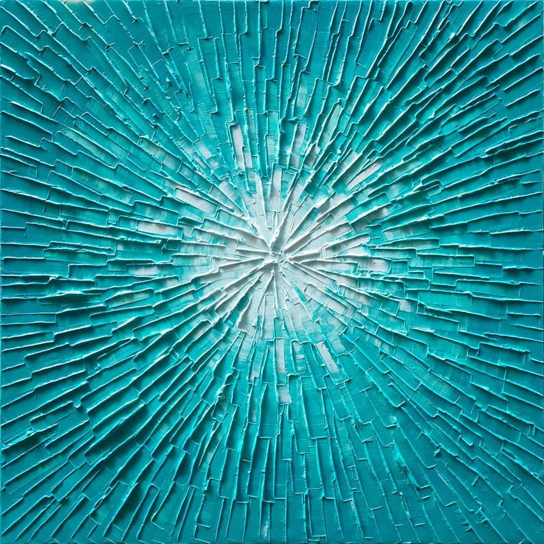 3D Hand Painted Heavy Textured Abstract Art "Blue Sky in Square Design" painting on canvas original - Wrapped Canvas Painting