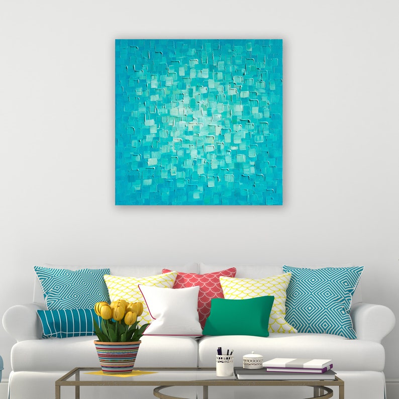 3DHand Painted Heavy Textured Abstract Art "Blue Water Reflection" painting on canvas original- Wrapped Canvas Painting