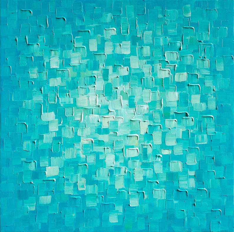 3DHand Painted Heavy Textured Abstract Art "Blue Water Reflection" painting on canvas original- Wrapped Canvas Painting