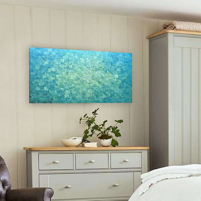 3D Heavy Textured Abstract Large Art "Blue Water Reflection" Hand Painted Gallery Art, painting on canvas original - Wrapped Canvas Painting