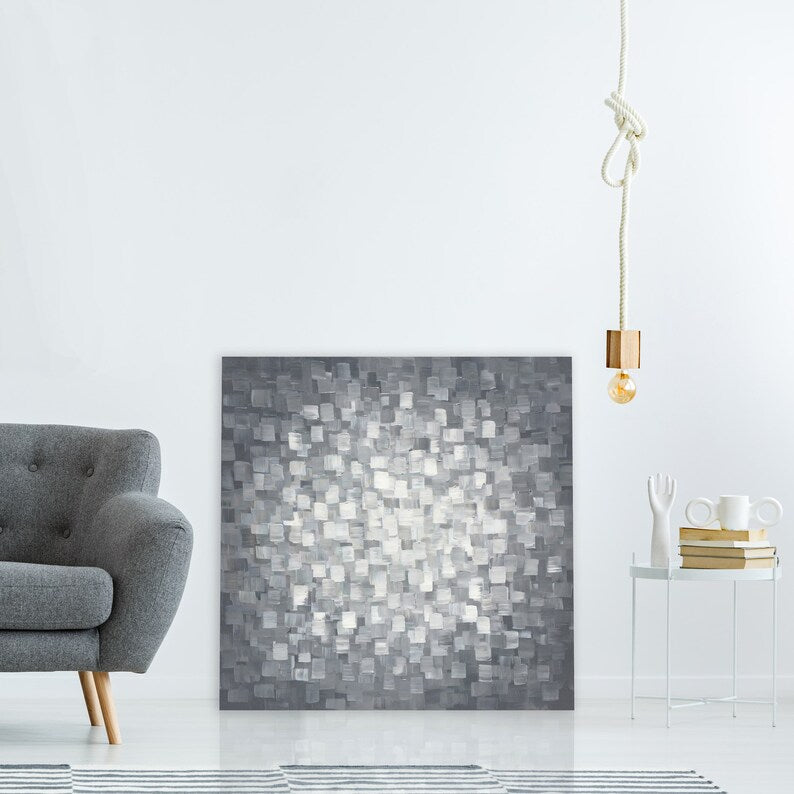 3D Hand Painted Heavy Textured Abstract Art "Water Reflection" Wall art for Living Room Office - Wrapped Canvas Painting