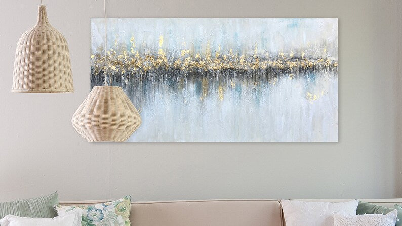 Hand-painted art "Abstract Glowing From Afar" Painting on canvas original, wall art for living room, bedroom - Wrapped Canvas Painting