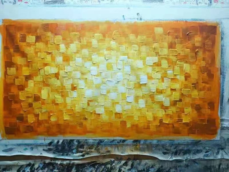 Original Abstract Art "Orange Color Block” hand-painted  home decor wall art  oil painting - Wrapped Canvas Painting