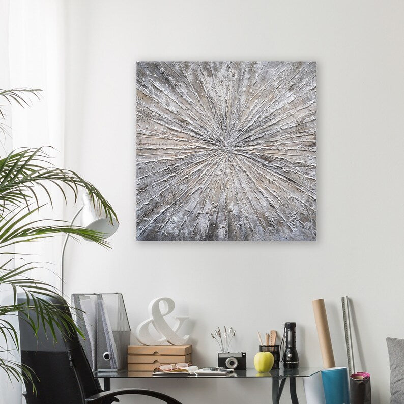 Abstract Hand-painted "Radiance Unleashed" 3D texture Oil painting original, Modern Wall art - Wrapped Canvas Painting