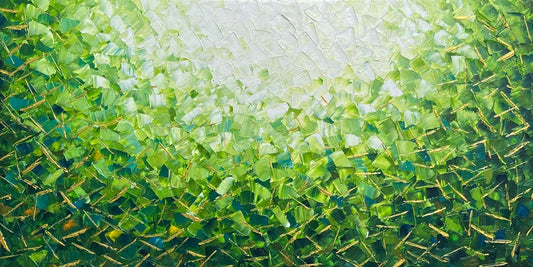 Abstract Hand-painted "Emerald Serenity: A Study of Sunlight and Water" Oil painting, Modern artwork- Wrapped Canvas Painting