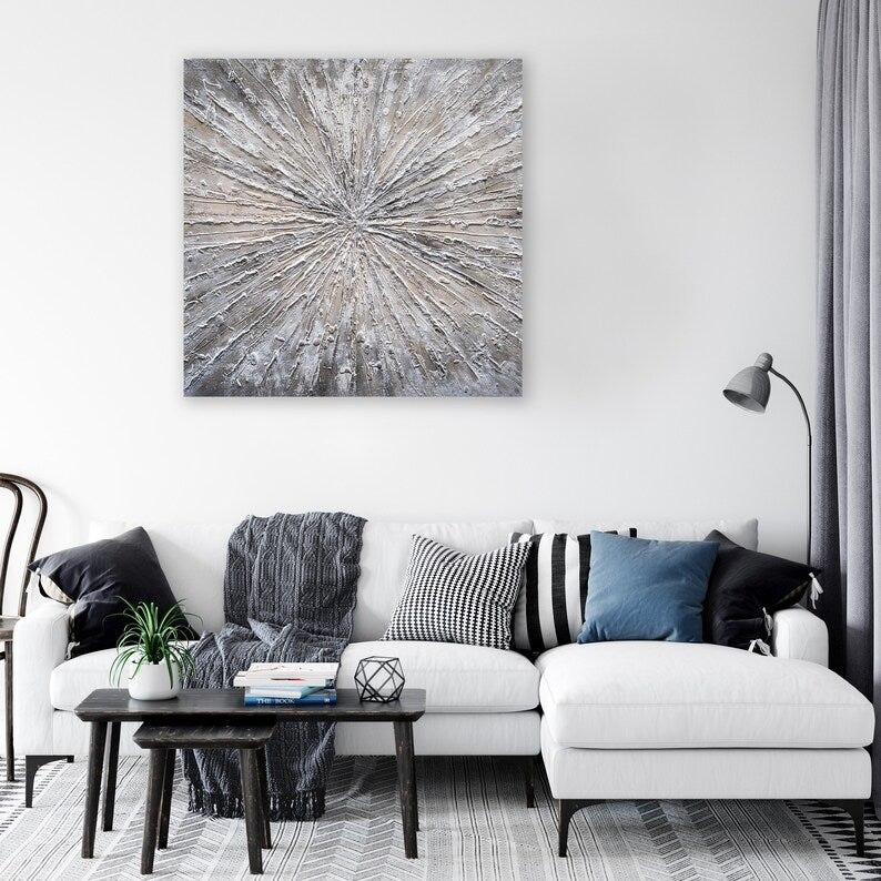 Abstract Hand-painted "Radiance Unleashed" 3D texture Oil painting original, Modern Wall art - Wrapped Canvas Painting