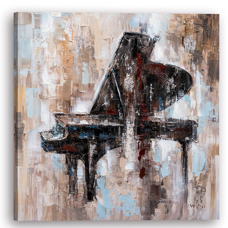 Hand Painted abstract Art "Memory Black Piano" Painting Original, Wall Art for Living Room, Bedroom, Entrance - Wrapped Canvas