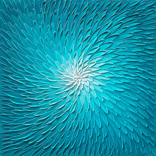 Custom Personal Hand-painted 3D Heavy Texture "Blue Lotus" Painting 48"H x 48"W x 1.5"D - Wrapped Canvas Painting