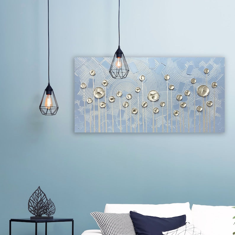 Original Abstract Art "Golden Blooms Flower" handmade Painting for Living Rooms and Bedrooms