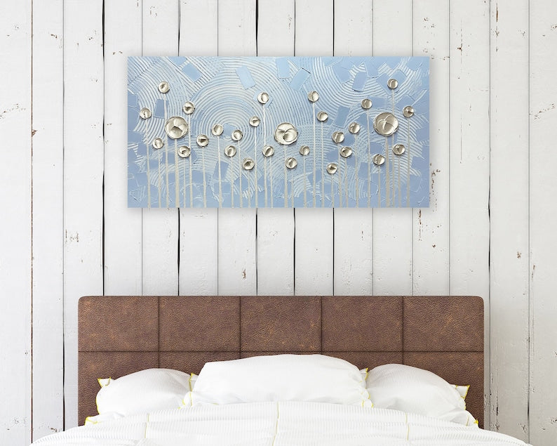 Original Abstract Art "Golden Blooms Flower" handmade Painting for Living Rooms and Bedrooms