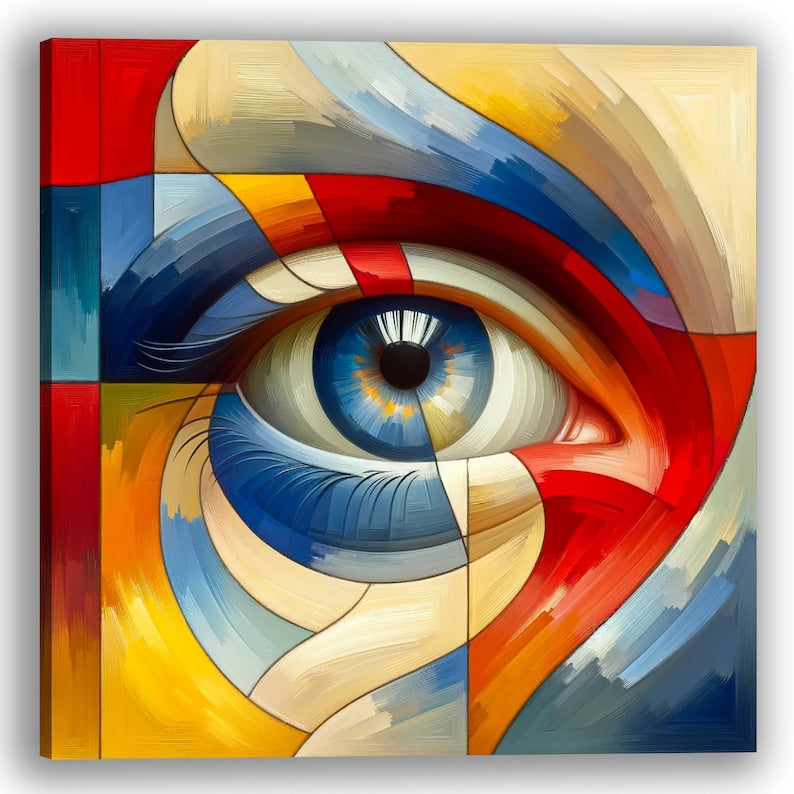Visionary Gaze - Original Hand-Painted Abstract Eye Oil Painting - Cubist Art Inspired Canvas - Modern Home Decor - Unique Wall Art Piece